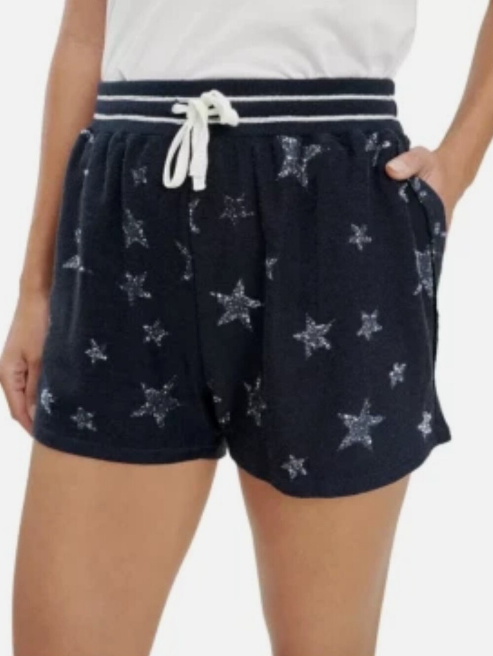 Splendid Women's Heritage Star Print Drawstring Shorts w/Pockets Sz XL Dark Navy